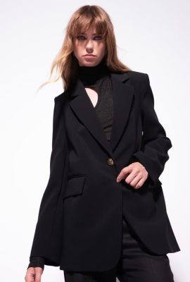 Blazers | Pinko Single-breasted stretch cr&ecirc;pe blazer LIMO BLACK FTB64L636 Pinko Bags Uk