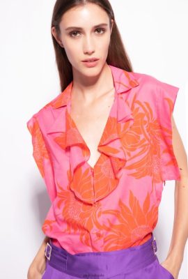 Blouses | Pinko Blouse with large printed flowers PINK/RED FTB64L243 Pinko Bags Uk