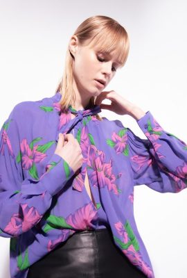 Blouses | Pinko Iris-print blouse with crossover detail PURPLE/PINK/GREEN FTB64L263 Pinko Uk