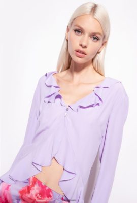 Blouses | Pinko Short blouse with ruffle PURPLE TULIP FTB64L271 Pinko Dress Uk