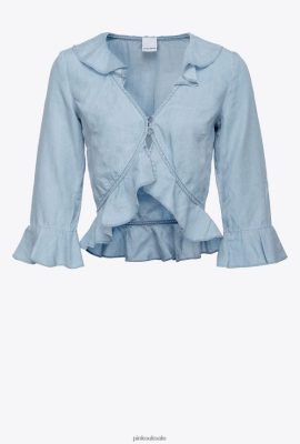 Blouses | Pinko Short lyocell denim blouse LIGHT WASH FTB64L311 Pinko Uk