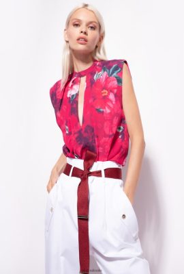 Blouses | Pinko Sleeveless blouse with hibiscus print MULTI. FUCHSIA/PINK FTB64L281 Pinko Uk