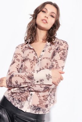 Blouses | Pinko Slim-fit tattoo-print shirt NUDE/BLACK FTB64L259 Pinko Dress Uk