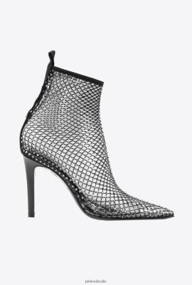 Boots | Pinko Mesh ankle boots with crystals LIMO BLACK FTB64L1079 Pinko Uk
