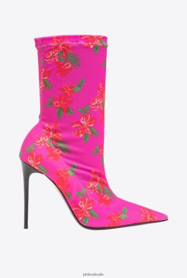 Boots | Pinko Printed mesh ankle boots MULTI FUCHSIA/RED FTB64L1109 Pinko Uk