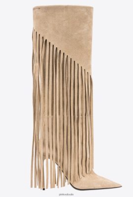 Boots | Pinko Suede boots with fringing BEIGE-LIGHT TAUPE FTB64L1100 Pinko Uk