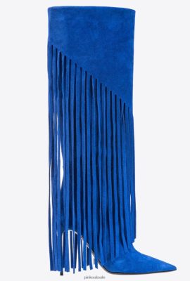 Boots | Pinko Suede boots with fringing CLEMATIS BLUE FTB64L1101 Pinko Bags Uk