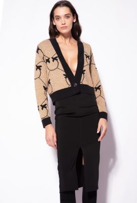 Cardigan | Pinko Cropped Monogram jacquard cardigan GOLD/BLACK FTB64L556 Pinko Dress Uk