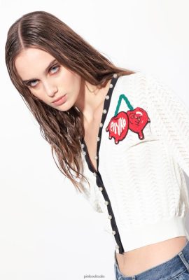 Cardigan | Pinko Cropped cardigan with cherry embroidery MULT. WHITE/BLACK/RED FTB64L544 Pinko Dress Uk