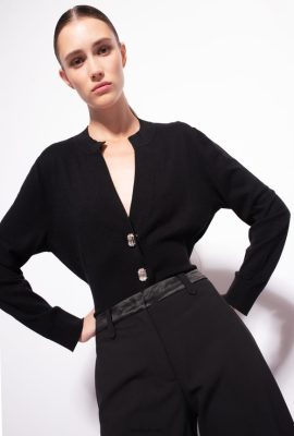 Cardigan | Pinko Cropped cardigan with jewel buttons LIMO BLACK FTB64L500 Pinko Uk