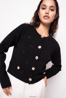 Cardigan | Pinko Cropped jacquard Love Birds cardigan LIMO BLACK FTB64L554 Pinko Uk