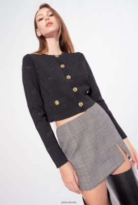 Cardigan | Pinko Cropped jacquard Love Birds cardigan LIMO BLACK FTB64L557 Pinko Uk