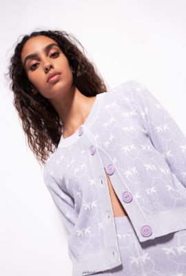 Cardigan | Pinko Cropped lurex Monogram cardigan LILAC/WHITE FTB64L521 Pinko Uk