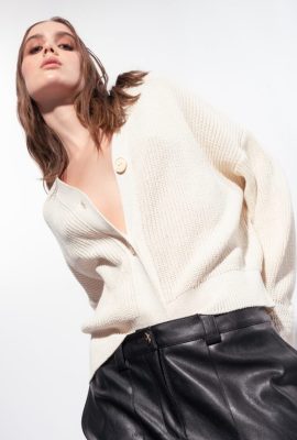 Cardigan | Pinko Fisherman rib-knit cardigan PINK SMOKE WHITE FTB64L528 Pinko Bags Uk