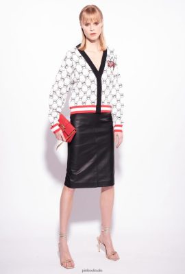 Cardigan | Pinko Monogram jacquard cardigan with cherry embroidery MULT. WHITE/BLACK/RED FTB64L531 Pinko Bags Uk