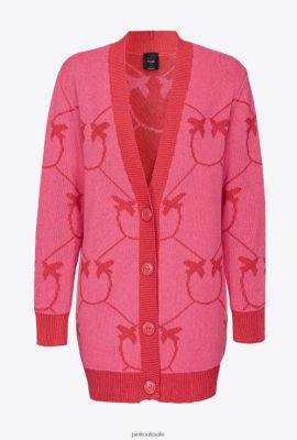 Cardigan | Pinko Monogram jacquard maxi cardigan FUCHSIA/RED FTB64L517 Pinko Dress Uk