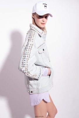 Casual Jackets | Pinko Denim jacket with metal and rhinestones LIGHT BLEACH WASH FTB64L835 Pinko Dress Uk