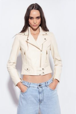 Casual Jackets | Pinko Nappa leather biker jacket PINK SMOKE WHITE FTB64L832 Pinko Dress Uk