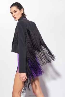 Casual Jackets | Pinko Spencer jacket with long fringing LIMO BLACK FTB64L599 Pinko Uk