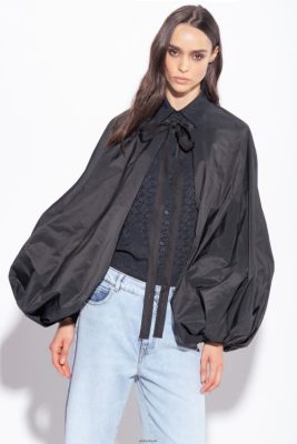 Casual Jackets | Pinko Taffeta shrug with balloon sleeves LIMO BLACK FTB64L382 Pinko Dress Uk