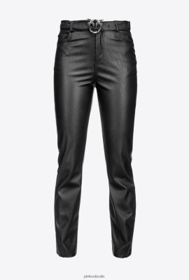 Casual Trousers | Pinko Leather-effect trousers with Love Birds belt LIMO BLACK FTB64L710 Pinko Uk