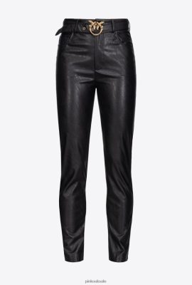 Casual Trousers | Pinko Leather-effect trousers with Love Birds belt LIMO BLACK FTB64L785 Pinko Uk