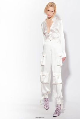 Casual Trousers | Pinko Satin cargo trousers SNOW WHITE FTB64L764 Pinko Uk