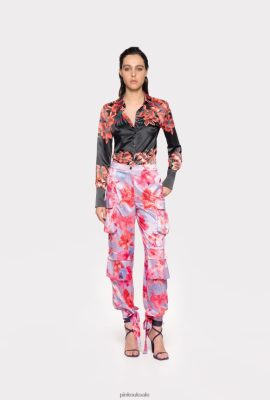 Casual Trousers | Pinko Satin cargo trousers with tropical floral print LILAC/LIGHT PINK/FUCHSIA FTB64L645 Pinko Bags Uk