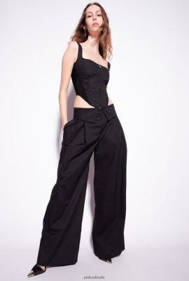 Casual Trousers | Pinko Wide-leg poplin trousers LIMO BLACK FTB64L783 Pinko Bags Uk