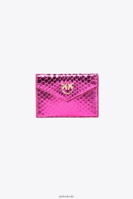 Clutch Bags | Pinko Galleria Flat card holder in laminated reptile skin FUCHSIA-SHINY GOLD FTB64L1172 Pinko Uk