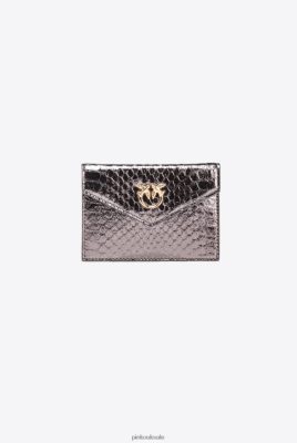 Clutch Bags | Pinko Galleria Flat card holder in laminated reptile skin GUNMETAL GREY-SHINY GOLD FTB64L1170 Pinko Bags Uk