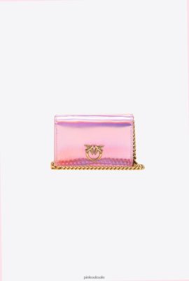 Clutch Bags | Pinko Galleria iridescent shoulder-strap card holder IRIDESCENT PINK-ANTIQUE GOLD FTB64L1177 Pinko Dress Uk