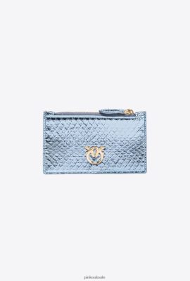 Clutch Bags | Pinko Galleria zipped card holder in laminated reptile skin LIGHT BLUE-SHINY GOLD FTB64L1179 Pinko Bags Uk