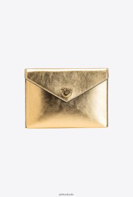 Clutch Bags | Pinko Laminated flat bag ANTIQUE GOLD FTB64L1203 Pinko Bags Uk