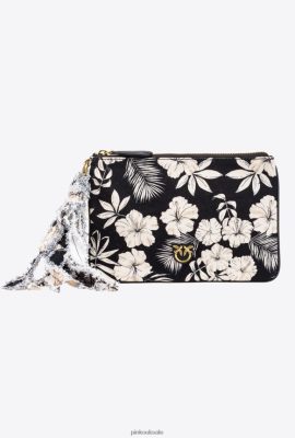 Clutch Bags | Pinko Recycled canvas Flat Bag with print BLACK/BUTTER FTB64L1279 Pinko Dress Uk