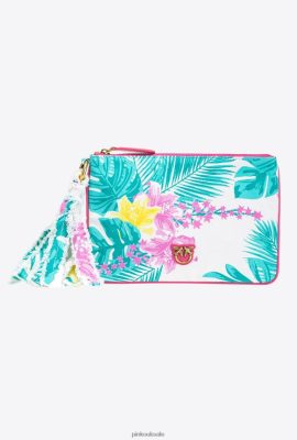 Clutch Bags | Pinko Recycled canvas Flat Bag with print MULT. WHITE/YELLOW FTB64L1276 Pinko Dress Uk