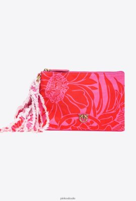 Clutch Bags | Pinko Recycled canvas Flat Bag with print PINK/RED FTB64L1278 Pinko Bags Uk