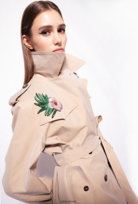 Coats | Pinko Embroidered trench coat SAFARI BEIGE FTB64L837 Pinko Bags Uk