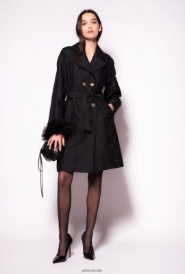 Coats | Pinko Jacquard trench coat with logo pattern LIMO BLACK FTB64L838 Pinko Dress Uk