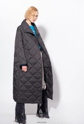 Coats | Pinko Quilted maxi coat with embroidery LIMO BLACK FTB64L845 Pinko Uk