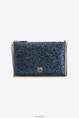 Crossbody Bags | Pinko Glittery Classic Flat Love Bag CLEMATIS BLUE-ANTIQUE GOLD FTB64L1198 Pinko Dress Uk