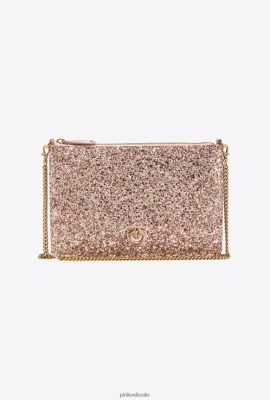 Crossbody Bags | Pinko Glittery Classic Flat Love Bag DUSTY PINK-ANTIQUE GOLD FTB64L1200 Pinko Bags Uk