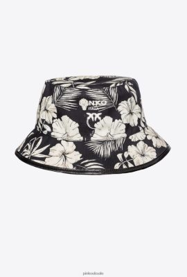 Hats | Pinko Bucket hat with a graphic floral print BLACK/ECRU FTB64L1264 Pinko Dress Uk