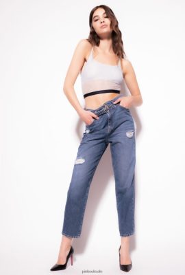Jeans | Pinko Mom-fit jeans with Love Birds belt MEDIUM VINTAGE WASH FTB64L851 Pinko Uk