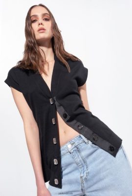 Jumpers | Pinko Knit vest with jewel buttons LIMO BLACK FTB64L540 Pinko Bags Uk