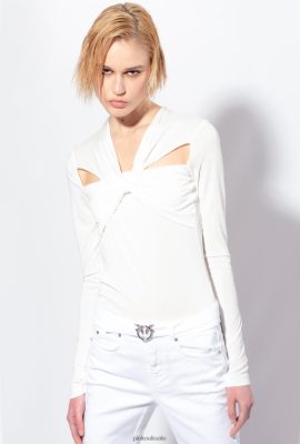 Jumpers | Pinko Long-sleeved top with crossover details CLOUD WHITE FTB64L546 Pinko Bags Uk