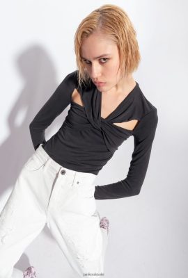 Jumpers | Pinko Long-sleeved top with crossover details LIMO BLACK FTB64L545 Pinko Uk