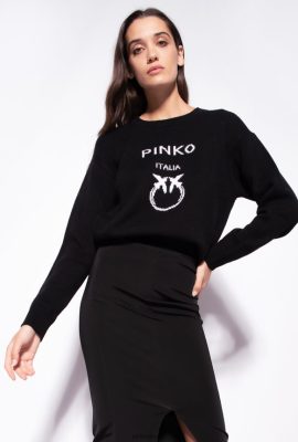 Jumpers | Pinko Love Birds pullover BLACK/WHITE FTB64L543 Pinko Bags Uk