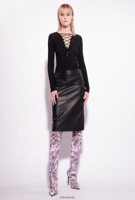 Jumpers | Pinko V-neck sweater with criss-cross lacing LIMO BLACK FTB64L525 Pinko Bags Uk