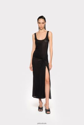 Long Dresses | Pinko Draped jersey dress with slit LIMO BLACK FTB64L1 Pinko Dress Uk